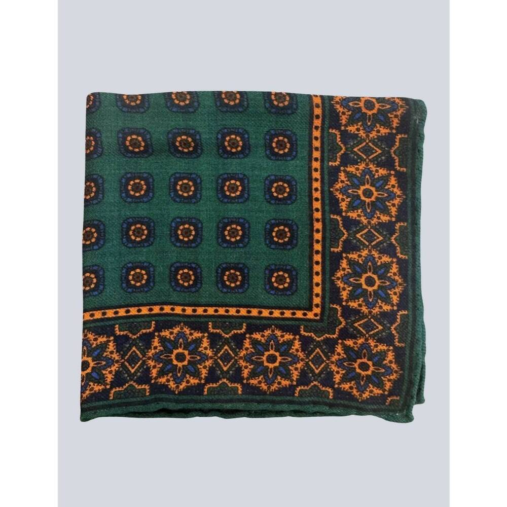 NEW JOAN CALABRESE men's geometric print pocket square in green mix - Picture 3 of 3
